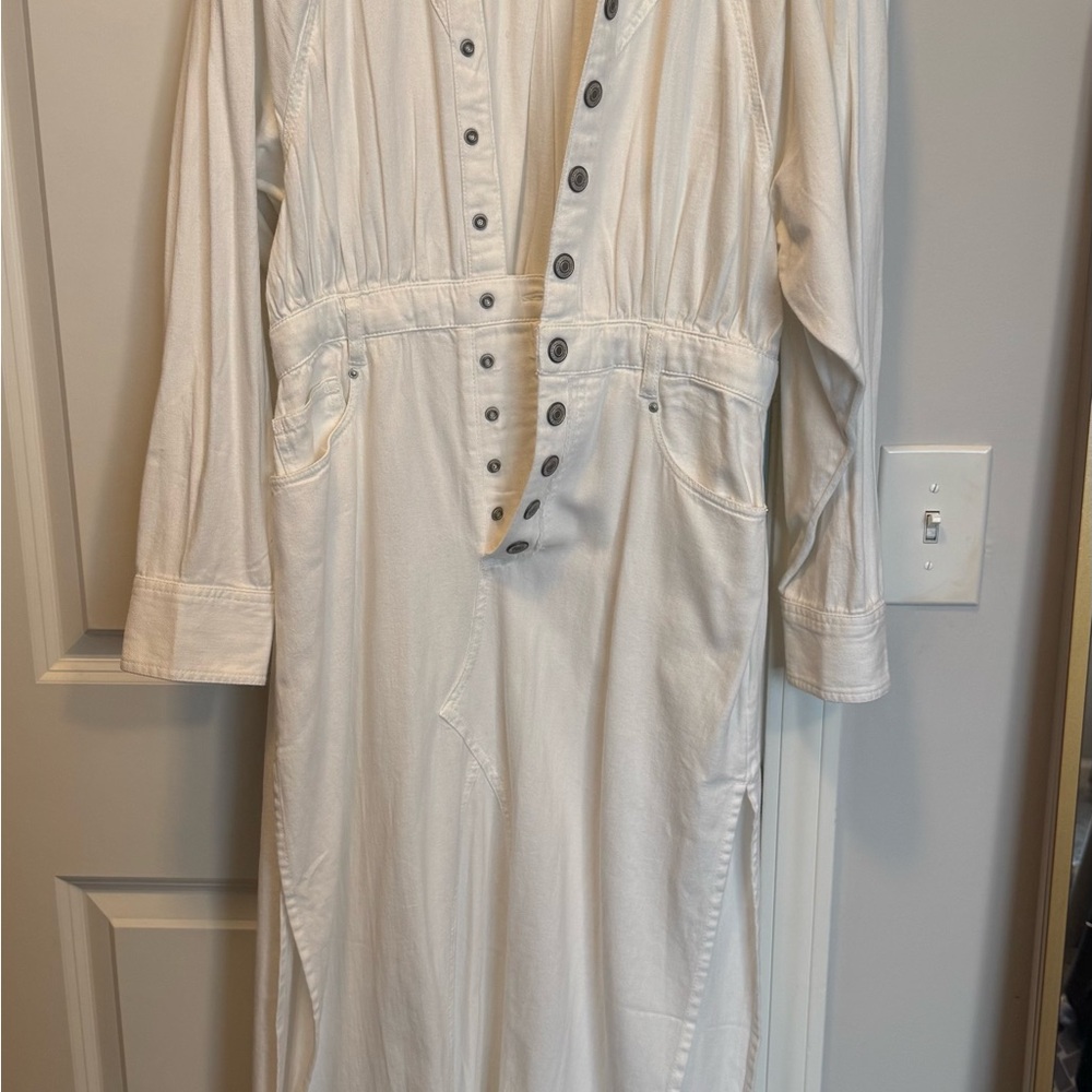 Free People-White Long Sleeve Casual Shirt with Mandarin Collar
